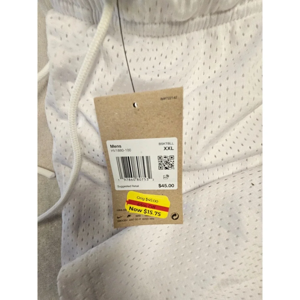 Nike Mens Dri-FIT‎ Mesh Basketball Shorts White XXL HV1880-100 Mid Thigh Length